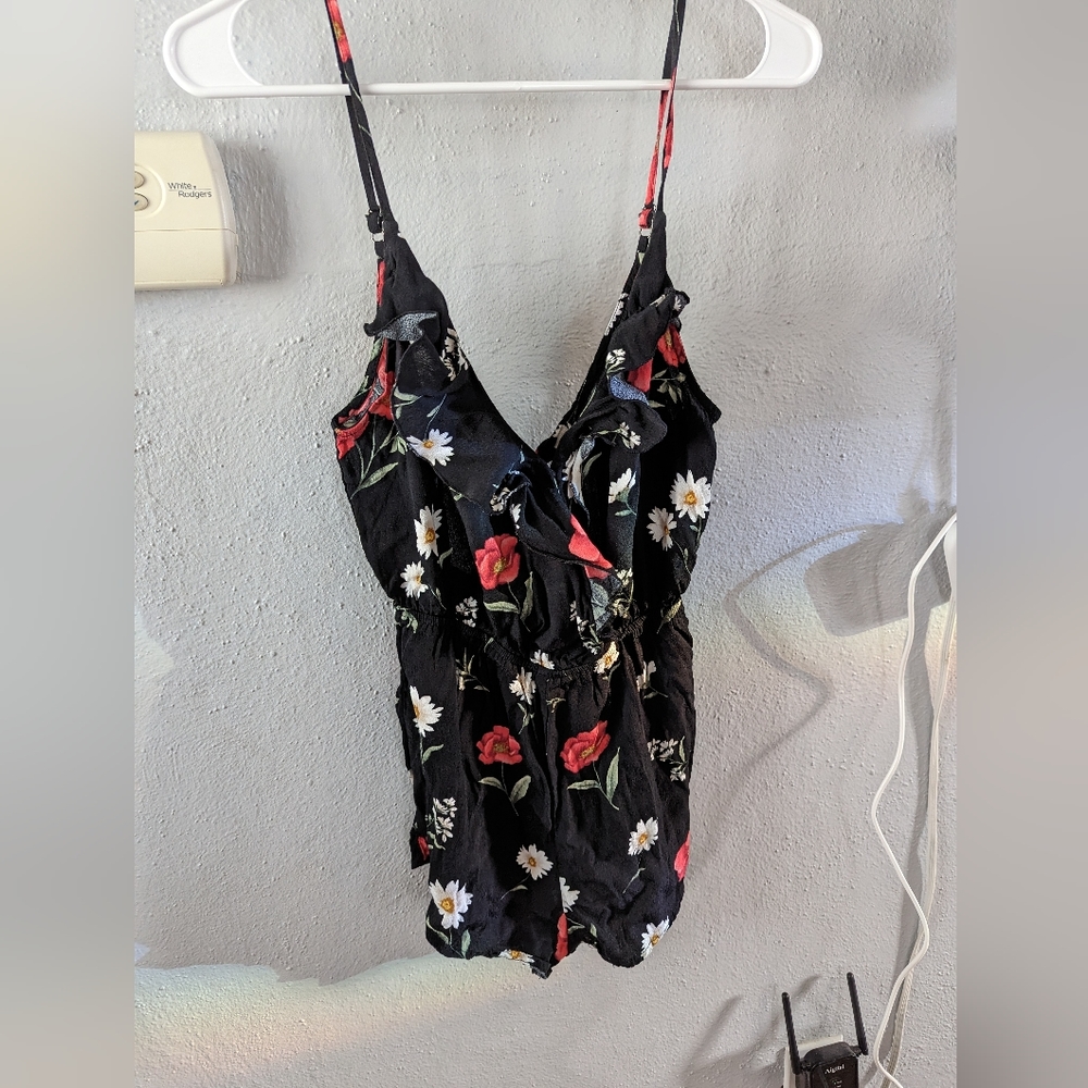 Black, floral romper